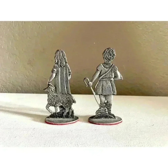 Vintage Young Child Pair Miniature Figurine Shepherd w/ Lamb Creed Pewter Metal - Picture 4 of 6